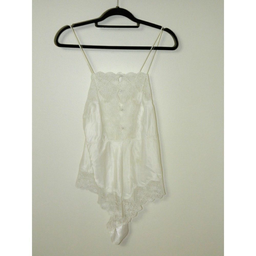 Barbizon Teddy ‎ Bodysuit White Satin Lace Satin Sexy Size Medium